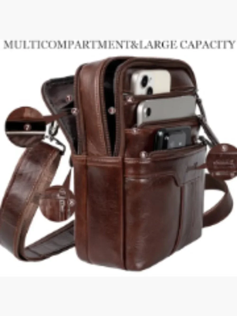 Genuine Leather Messenger Bag for Men, Small Sling Shoulder Crossbody